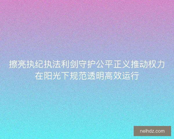 擦亮执纪执法利剑守护公平正义推动权力在阳光下规范透明高效运行
